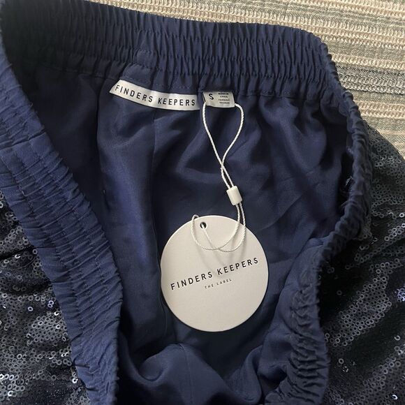 Finders Keepers Women’s Take A Walk Pant Ankle Zip Navy Blue Sequined Small - Picture 8 of 13